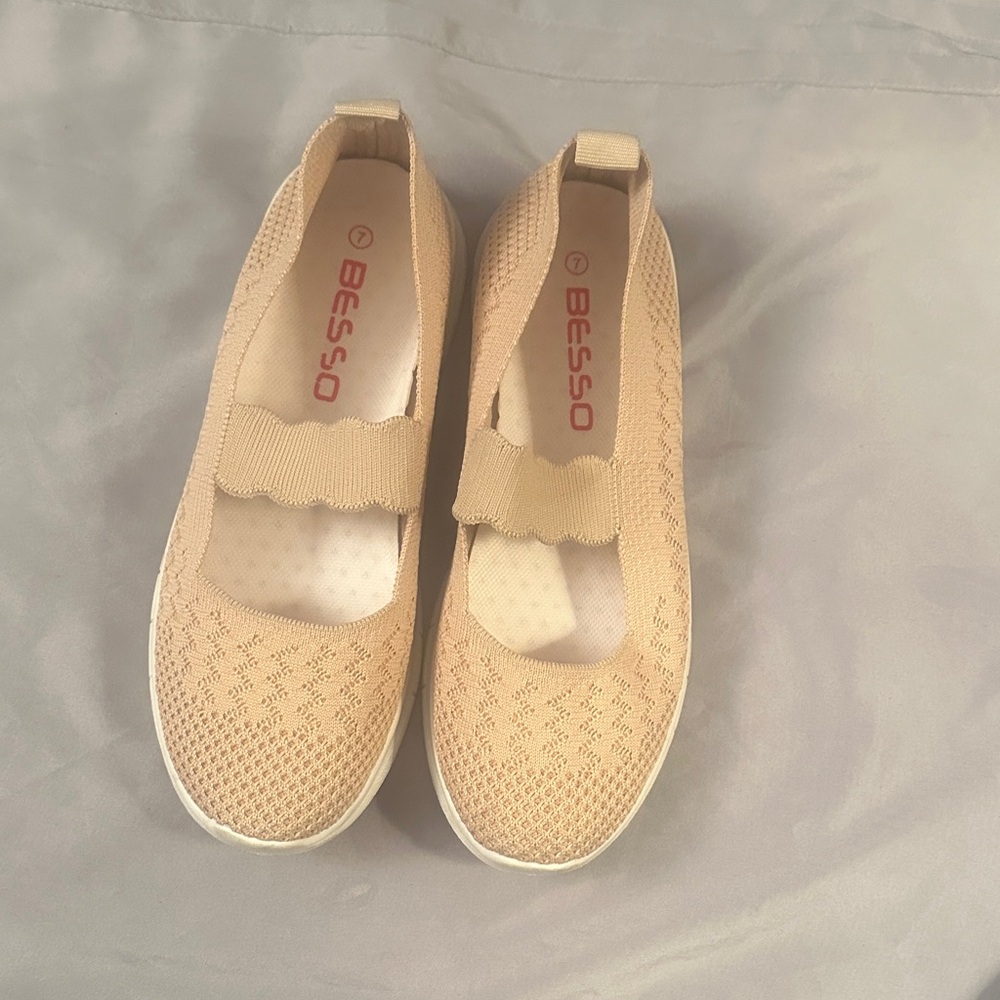Beesso Beige Knit Slip-On Shoes